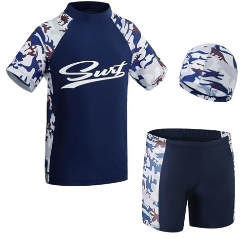 KAKU NANU Costume da Bagno Ragazzo Bambino Costumi Mare Pantaloncini Cuffia Piscina Maglietta Anti UV 12 13 14 Anni