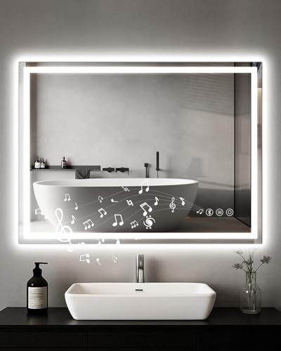 Habison badrumsspegel med LED-belysning 60 x 80 cm, Bluetooth, imfri touch-brytare, minnesfunktion, 3 ljus dimbar, IP44