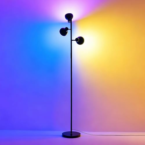 Lampada da terra a 3 luci RGB LED, moderna lampada da terra con telecomando e interruttore touch, 36W 2800lm dimmerabile, teste regolabili, perfetta per soggiorno, camera da letto, lettura e casa.