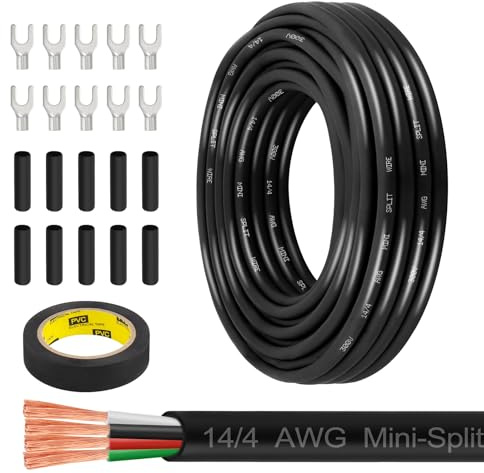 MOOKEERF 14/4 AWG Mini-Split Cable - 25FT 14 AWG 4 Conductor Control Cable 300V Stranded Oxygen-Free Pure Copper Wire for Mini Split Air Conditioner,Heat Pump,HVAC Systems and Speaker Systems