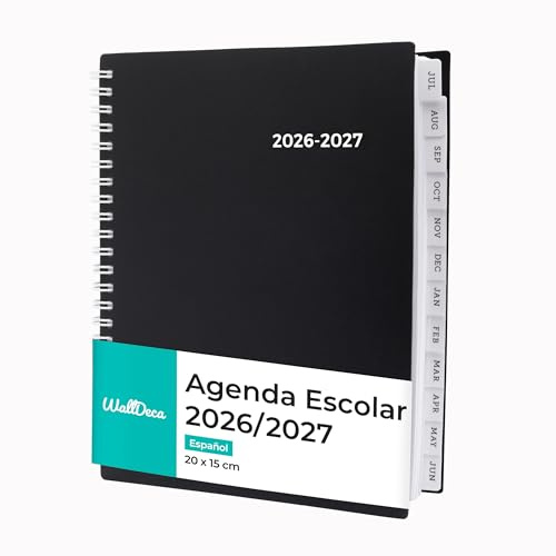 WallDeca 2026-2027 Planificador Académico, 20x15 cm (Español) | Agenda Diaria, Semanal y Mensual, Doble Espiral