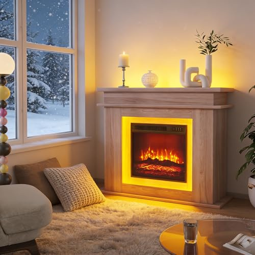 Kaminskåp, 107 x 19 x 100 cm, dekorativ eldstad med lågeffekt, elektrisk kamin med uppvärmning, öppen spis, elektrisk timerfunktion, för vardagsrum, sovrum, matsal.