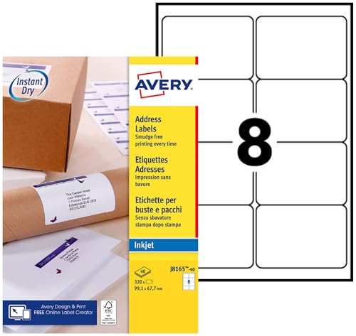 AVERY J8165-40 - 320 Adhesive Delivery Labels Customisable White 99.1 x 67.7 mm Printing: Inkjet