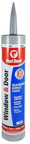 Red Devil 084650 Window & Door Silicone Acrylic Caulk & Sealant, Gray, 100% Waterproof, Paintable, 10.1 oz, Pack of 1, Made in USA