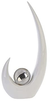GILDE Moderne Skulptur Figur Move - aus Keramik in weiß/Silber mit silberner Kugel - Höhe 37 cm