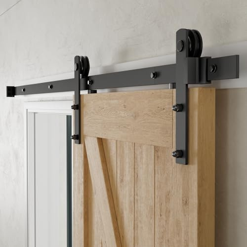 CCJH 6 Feet Heavy Duty Sturdy Sliding Barn Door Hardware Kit -Smoothly and Quietly -Easy to Install Fit 36 Wide Door Panel (I Shape Hanger)
