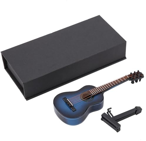 Garosa Miniature Guitare Modèle en Bois Instrument De Musique Affichage avec Support De Stand et Cas Dollhouse Accessoires Petit Artisanat Ornements Home Decor (Blue 14cm)