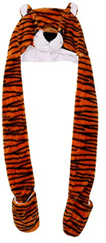 Kids Winter Hat Gloves Scarf Set 3-in-1 Faux Fur Party Animal Hat Hooded Cartoon Beanie Scarf with Pockets Plush Warm Hoodie Earflap Cap for Boys Girls Teens