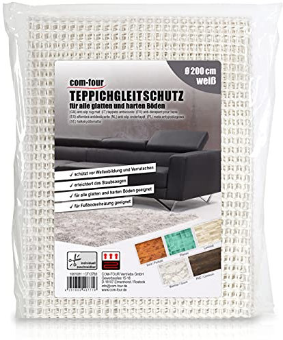 COM-FOUR® Antirutschmatte für den Teppich - Teppichunterlage Ø 200 cm - Teppichstopper - rutschfeste Matte in weiß - zuschneidbare Schubladenmatte