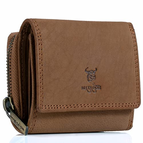 MATADOR Brieftasche Herren Klein Leder #CHIQUITO Mini Portemonnaie mit edler Geschenk Box, Elegante Geldtasche mit RFID Blocker, Luxus Herren Portemonnaie Klein mit vielen Fächern in Braun Hell