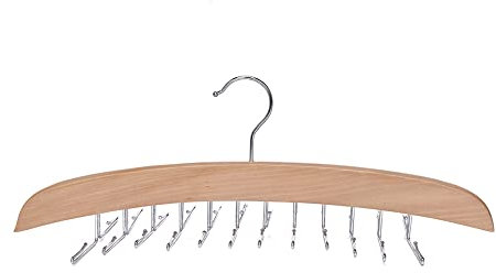Multifunktions-Holz-Krawattenbügel mit 24 glatten Metallhaken für Männer und Frauen, Schrank-Organizer, Medifier um 360 ° drehbar, aus Holz, Krawatten, Schal-Halter, 1 Stück