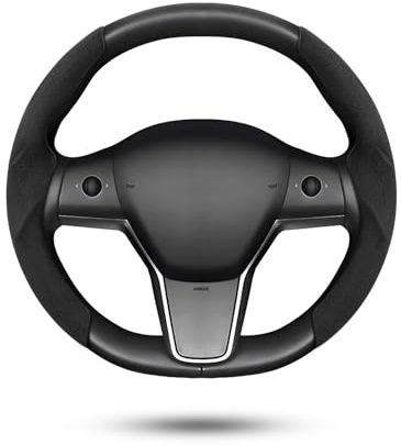 Shademax Custom-Fit for Tesla Steering Wheel Cover, Tesla Model Y 2020-2025 /Model 3 2017-2023Suede Steering Wheel Cover Protector, Non-Slip, Model Y/3 Accessories (Black)