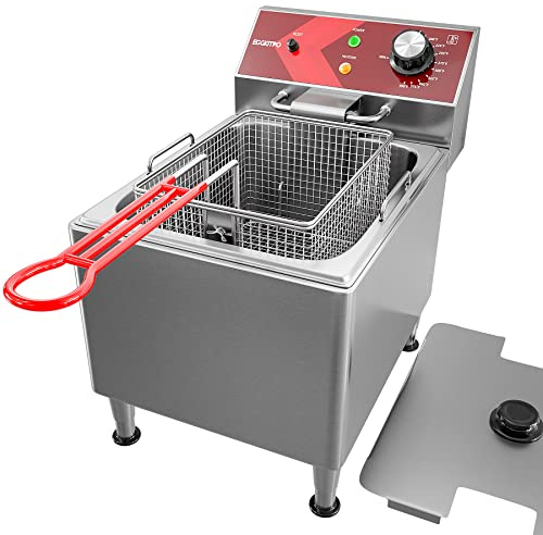 EGGKITPO Deep Fryer with Basket Commercial 12L Electric Countertop Fryer Stainless Steel Deep Fryers for Restaurant Home Use with Extra Large Frying Basket and Lid, 120V, 1800W