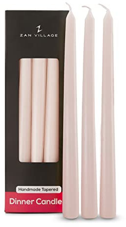 Zan Village Homeware Candle Company Taper Dinner Candles, 10 Pack, Long-Lasting 7-Hour Burn Time, Classic Long Venetian Style, Unscented, Dripless Candling, Made in The UK - Ivory, White