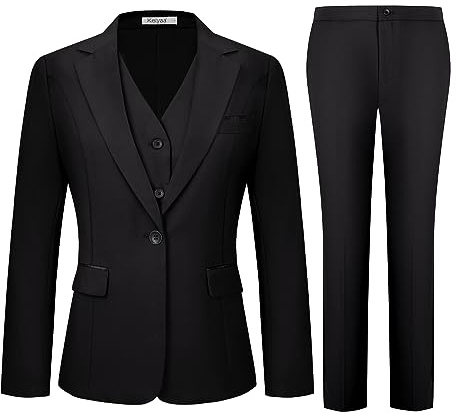 Kelyaa Women's 3 Piece Suit Lady Business Casual Office One Button Slim Fit Blazer Jacket Vest Pants Set, Black, Large