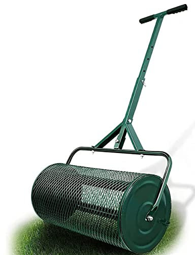Esparcidores de césped y jardín, esparcidor de abono de 24 Pulgadas, esparcidores de estiércol de Alta Resistencia, Rodillo de turba para césped y jardín con Cierres Laterales, Cesta de Mall