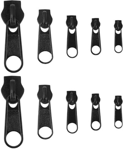 Kit de 10 Curseurs Fermeture Eclair Clipsables et Détachables, Tirette Universelle de Remplacement Instantané pour Vestes, Manteaux, Valises (Noir)