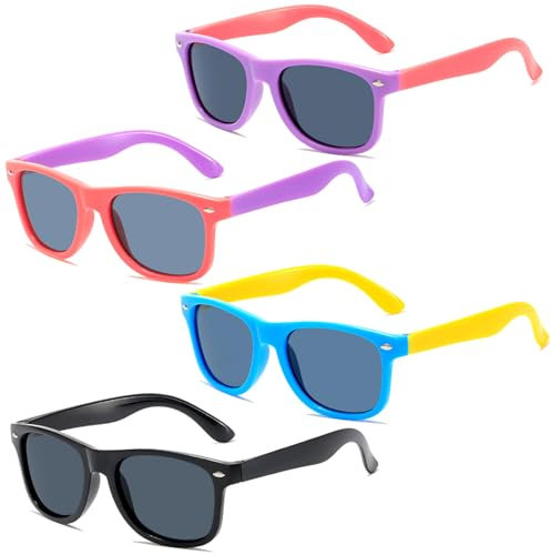 MUNSKT Kinder Sonnenbrille 4er Set Polarisiert UV400 Schutz Silikon Rahmen Jungen & Mädchen 3-12 Jahre
