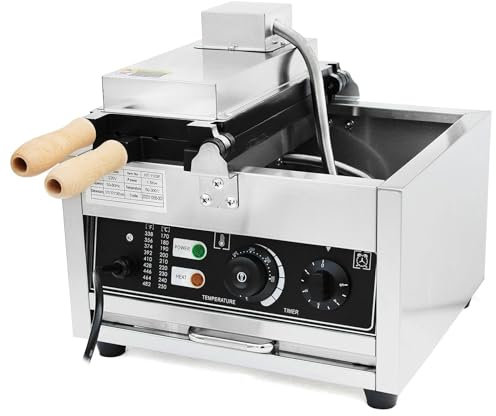 Commercial Bubble Waffle Maker, 1.4KW Electric Non-Stick Waffle Iron Egg Ball Skewer Machine, Double-heating Waffle Pancake Equipment with Time & Temp Control, for Home Kitchen Snack