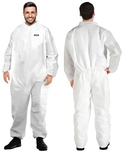 YIBER Hazmat Suit Combinaison jetable | Combinaison de peintre intégrale robuste en 7 tailles avec plusieurs spécifications pour homme et femme sans capuche – Respirant et résistant à l'eau