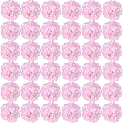 FagusHome 35 st hortensia huvuden i silke konstgjorda blomhuvuden med stjälkar falska hortensior blommor huvuddiameter 18 cm för heminredning bröllop (ljusrosa)