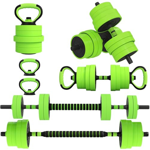 SPORTNOW 6-in-1 Adjustable Weight Dumbbells Set, Used as Barbell, Kettlebell, Push up Stand, Free Weights Set for Men and Women Home Gym Training, 30KG, Green