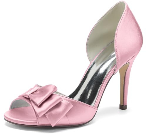 GHSIRUEU Sandales à Talons Hauts pour Femme Escarpins Sandale à Bout Ouvert avec nœud Eté Chaussures Mariage Soirée,Rose,40 EU