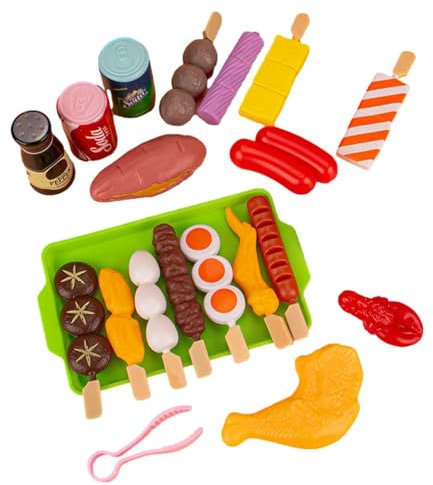 Kinder Grill Spielzeug, Kinder BBQ Grill Spielzeug und Zubehör, Garten Küchen Grill Spielset für Kinder, Spielzeug Essen für Kinderküche, Grillküche BBQ Spielzeug Set für Kinder 3 4 5 6 Jahren