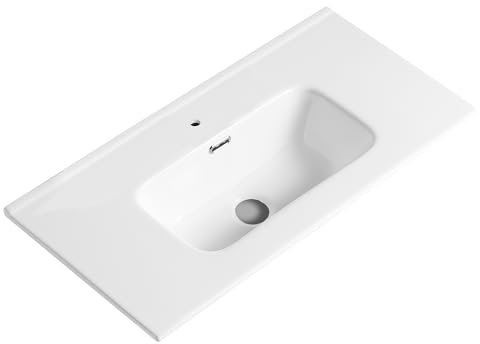 Lavabo ad Incasso in Ceramica Bianco Lucido Rettangolare per Mobili Bagno (91x46 cm)