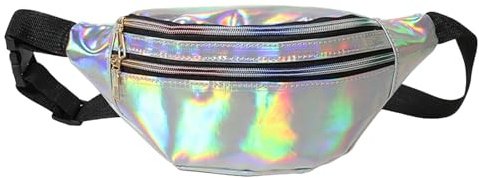 Ginddy Riñonera Mujer Impermeable de Cuero PU, Bolsa de Cinturón Holográfica con Ajustable para Fiestas, Viajes, Senderismo, Ciclismo y Deportiva