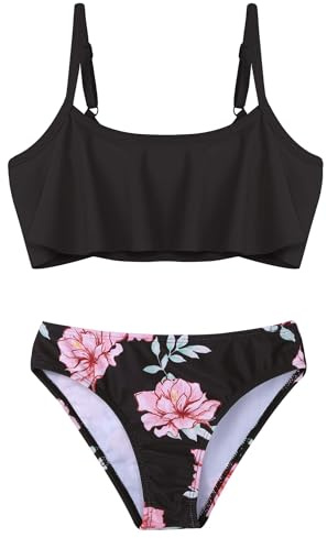 Arshiner Flicka bikiniset volang tvådelade baddräkter barn lugnade bikinitrosor badmode baddräkt badkläder simning badset för barn 5–14 år, Mönster 1, 10-11 år
