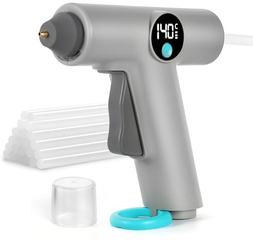 Pistola de pegamento caliente con batería, pistola de pegamento de 3,7 V inalámbrica con batería de 2500 mAh y 22 barras de pegamento (7 x 150 mm), apagado automático, calentamiento rápido de 40 S