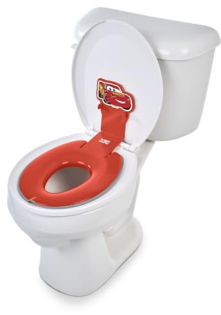 Bright Starts Disney Baby Bilar Blixt McQueen Flip & Sit Potty, fästs på toaletten säkert, platsbesparande design passar de flesta toaletter, lätt att rengöra