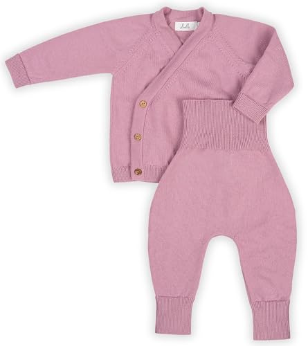 Livella | Conjunto de Bebé de 100% Lana Merino (Chaqueta y Pantalón) – Color Rosa (Talla 50-62) – Diseño Evolutivo, OEKO-TEX, Transpirable y Lavable a Máquina