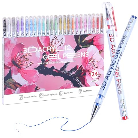 KEMYR Lot de marqueurs à encre gel acrylique de 1 mm pour dessin, 24 couleurs de peinture gel, encre de couleur pour journal, travaux manuels, fournitures artistiques