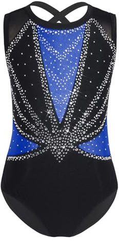 Yruioon Flicka gymnastikdräkt glitter gymnastikdräkt ärmlös balettdräkt balettdräkt balettdräkt gymnastik leotard konkurrens danskostym, A blå, 146-152
