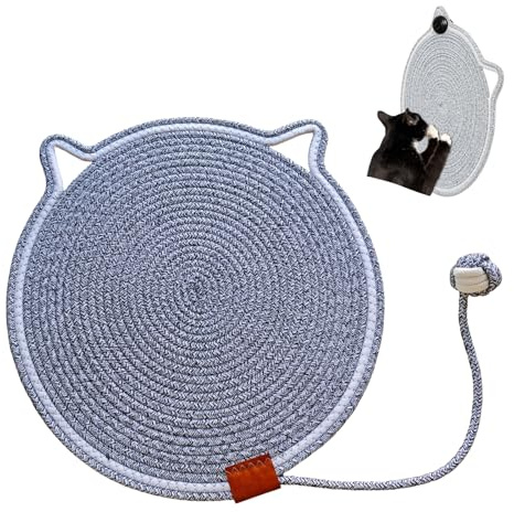 Cat Scratcher Mat 16.9'' Round Natural Cotton Rope Double-Sided, Grey | Cat Wall & Floor Scratching Pad, Furniture Protector for Wall, Sofa, Couch, Carpet