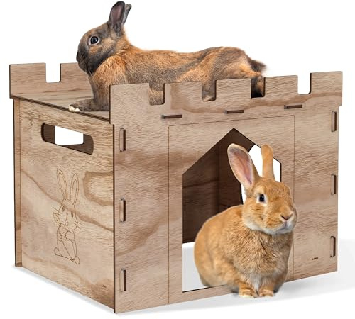 HIIMALEX Stabiles Hasenhaus mit geräumigem Sitzstangenversteck, abnehmbares Spielhaus für Kaninchen, Versteck, Schloss, Turm, Spielzeug für Innen, Kaninchen, Meerschweinchen, Hamster (HLX3T)