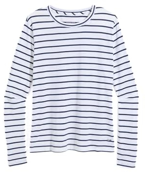 Vineyard Vines Women's Supima Jersey Long Sleeve Tee, B.Stripe- White/Navy, XL