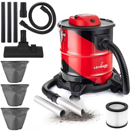LEHMANN Haddo Industriestaubsauger 2000W - Aschesauger für Kamin mit Doppelfilteranlage - Nass Trockensauger mit 20 Liter Edelstahltank - Kaminsauger mit HEPA-Filter - Blasfunktion - Rot und Schwarz