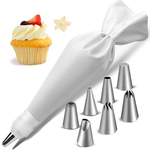 9 Pièces Kit Poche à Douille Pâtisserie,DIY Patisserie Accessoire Kit,Poche à Douille Premium avec 7 douilles en Inox et 1 Adaptateur,accessoires Réutilisable,pour décoration de desserts