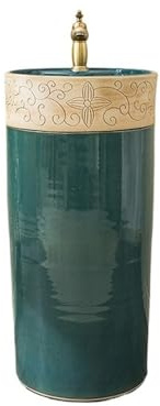 Lavandino a piedistallo Lavandino da terra con piedistallo, rubinetto e scarico, lavabo in ceramica monoblocco