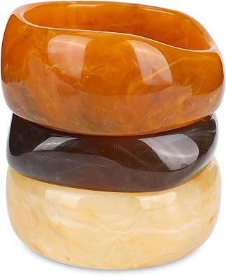 Abnaok Chunky Amber Bracelet Colorful Resin Acrylic Bangle Bracelets Set for Women Wide Chunky Acrylic Bracelets Stackable Geometric