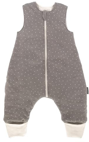 LaLoona Sacco Nanna con Piedini | Sacco Traspirante con 2,5 TOG in Cotone, Certificato OEKO-TEX Standard 100 | Sacco Nanna senza Maniche per tutte le stagioni - Grigio Beige - (80 cm)
