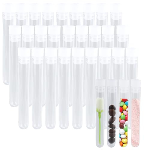60 tubos de muestras vacías de plástico con tapa, Tubos de Ensayo de Plástico, tubos transparentes con tapa para cuentas, caramelos y agujas