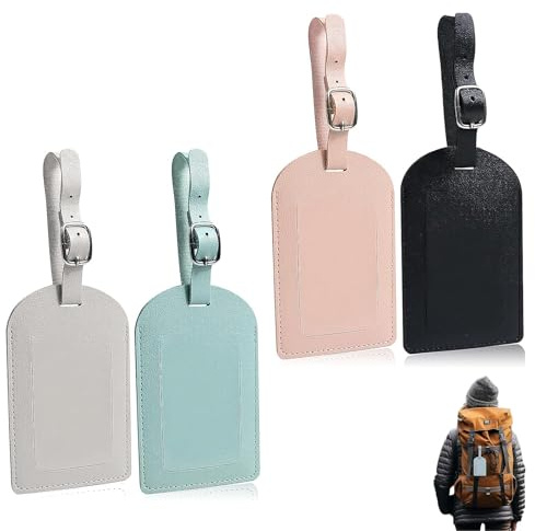 4 PCS Leather Luggage Tags, Suitcase Tags for Luggage, PU Suitcase Tags Personalised, with Adjustable Strap, for Preventing Loss of Bags and Suitcases