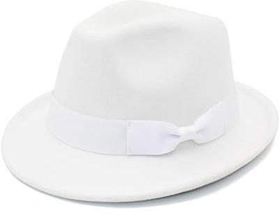 Gossifan Fedora Hats for Men Women 1920s Short Brim Felt Trilby Hat-White