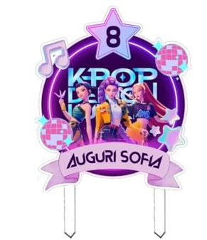 Cake Topper con nome Personalizzato K-pop cacciatrici di demoni in plexiglass decorazione per torta ppersonalizzabile per festa a tema compleanno bambine ragazze