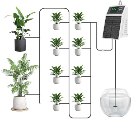 Uzoli SOP17 Irrigatore automatico solare per vasi, Sistema di irrigazione a goccia con batteria da 2200 mAh e tubo da 10 m, Irrigazione automatica per balcone, orto rialzato, serra e giardino, IPX5