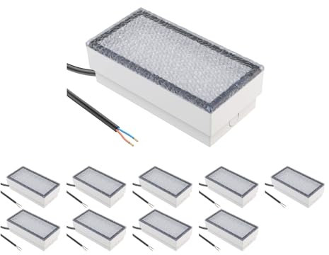 ledscom.de 10 Stück LED Pflasterstein Bodeneinbauleuchte CUS für außen, IP67, eckig, 20 x 10cm, 2,8 W, 251lm, warmweiß